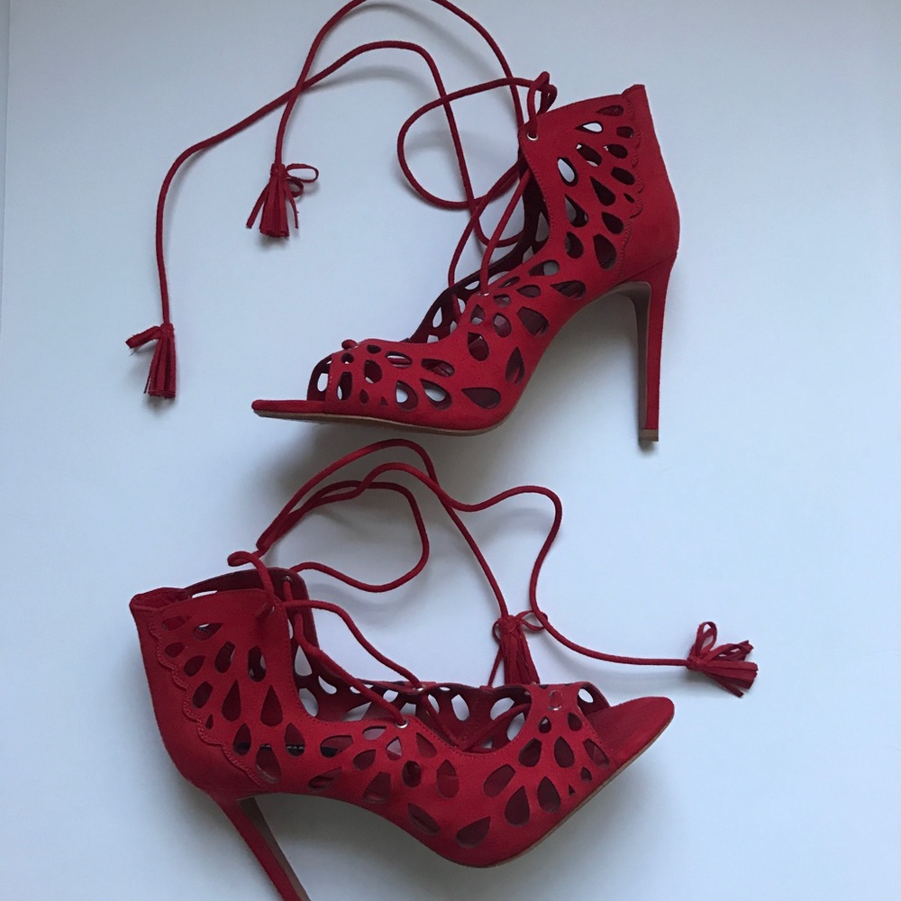 [Zara] Red Lace Up Heels Size 9